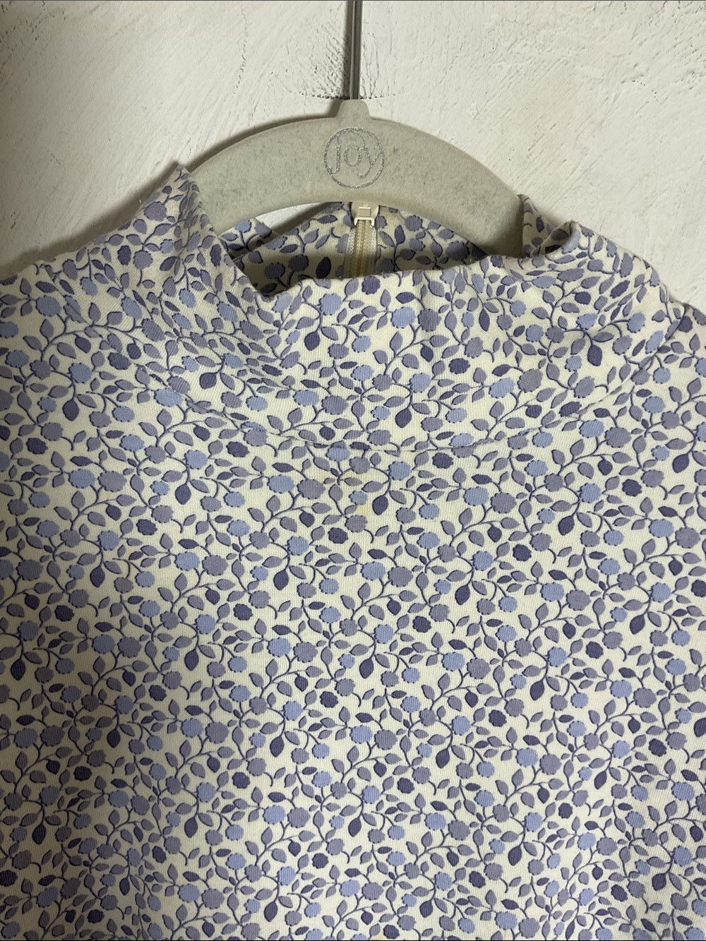 Vintage Leon Levin Micro Floral Mock Neck Zipper Top Size L Purple Off White - Picture 2 of 10